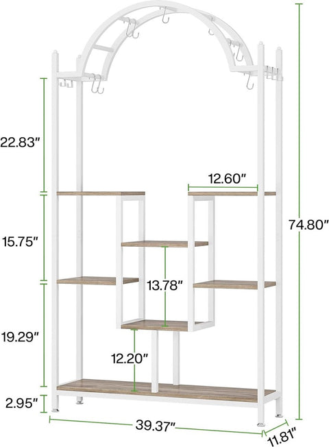 Plantenrek - Plantenstandaard - Plantenrek voor Binnen en Buiten - Plantenrek met 5 Niveaus en 8 S-haken - Wit - 100 x 30 x 190 cm