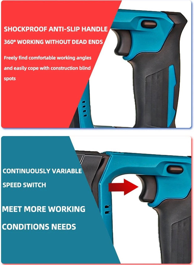 Klopboormachine - Boorhamer - Boormachine Met Klopfunctie - Beitelhamer - 2 Opties - Met Handvat - Koolborstel loos - Voor 18V / 21V Batterij - Blauw