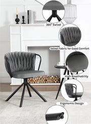 Eetkamerstoel - Set van 2 stoelen - Fluweel eetkamer stoel - Eettafel stoel - Fauteuil - Velvet - Armleuning - Draaibaar - Zwarte Poot - Grijs