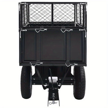 Tuinwagen – Tuinkar – Bolderkar – Transportkar – Tuintrolley – Stevig Stalen Frame – 150 kg Draagkracht – Opblaasbare All-Terrain Wielen – Grote Laadbak 130x52x87 cm – Zwart