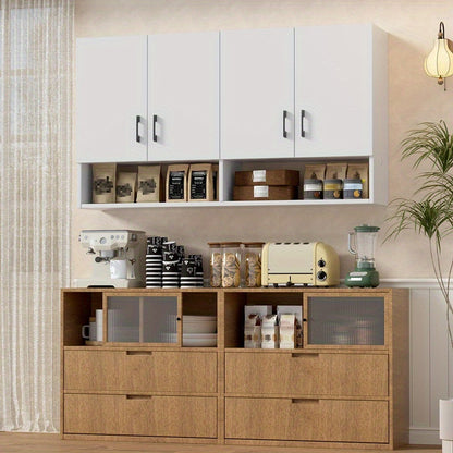 Keukenkastje – Wandkast – Opbergkast – Keukenrek – Bestekkast – Modern Design – 123x68x24 cm – Wit Met Metaal