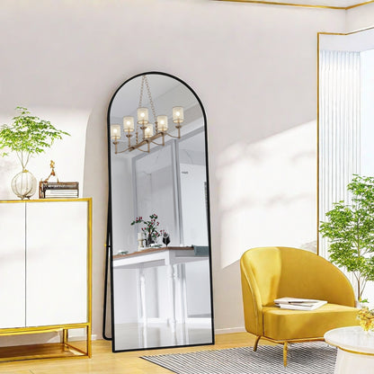 Vloerspiegel – Passpiegel – Staande Spiegel – Wandspiegel – Full Body Spiegel – 162 x 53 cm – Breukvrij Aluminium Frame – Zwart Elegant Design