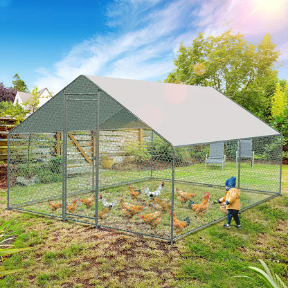 Kippenren – Kippenhok – Buitenren – Pluimveestal – Ren Voor Kleine Dieren – Gegalvaniseerd Staal – 3x2x2 Meter – UV-Bestendig Zonnezeil