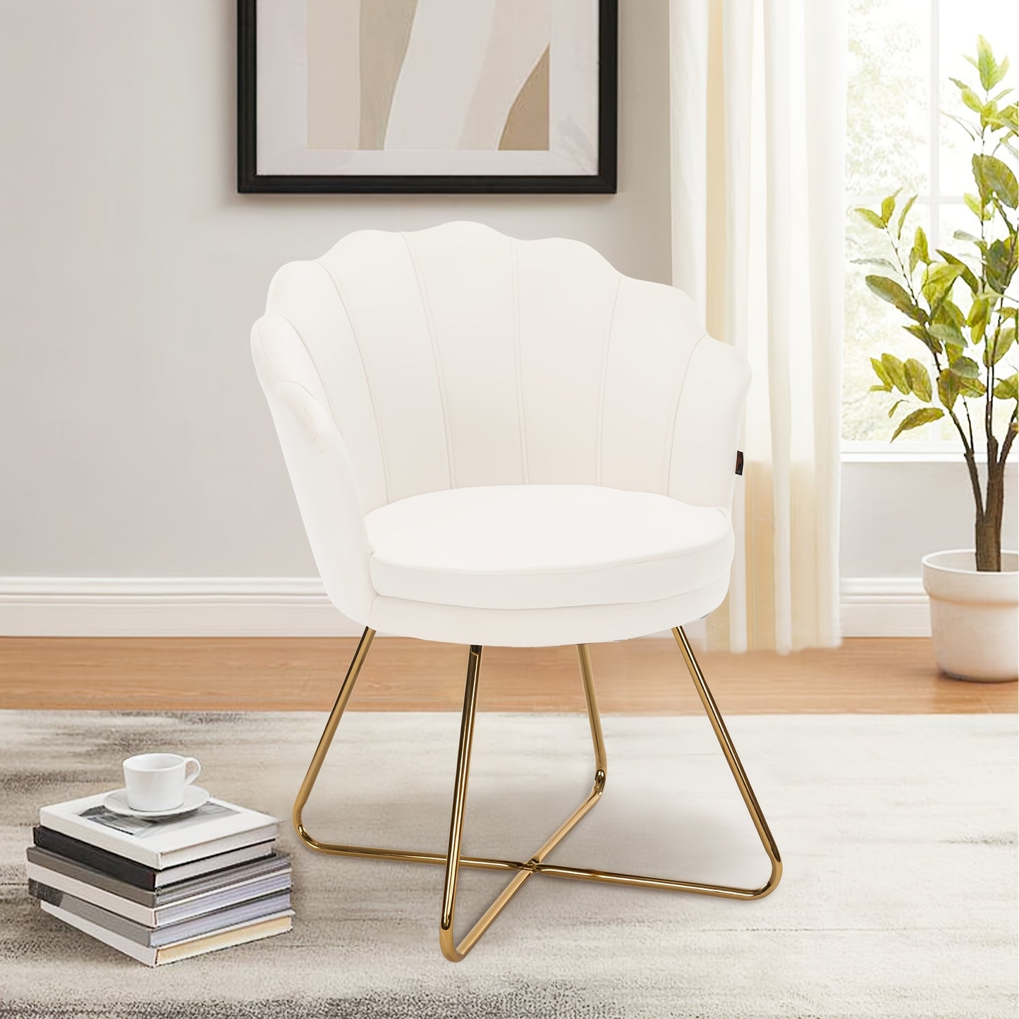 Upholstered Dining Room Chairs, Dressing Table Chair Velvet Petal Backrest Recliner Chair with Metal Legs Golden, Maximum Load 150kg,  Velvet Upholstery, Golden Accents, Comfortable Seating, Elegant Living Spaces, Modern Hous