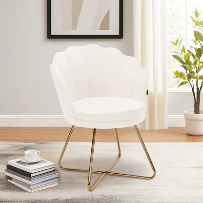 Upholstered Dining Room Chairs, Dressing Table Chair Velvet Petal Backrest Recliner Chair with Metal Legs Golden, Maximum Load 150kg,  Velvet Upholstery, Golden Accents, Comfortable Seating, Elegant Living Spaces, Modern Hous