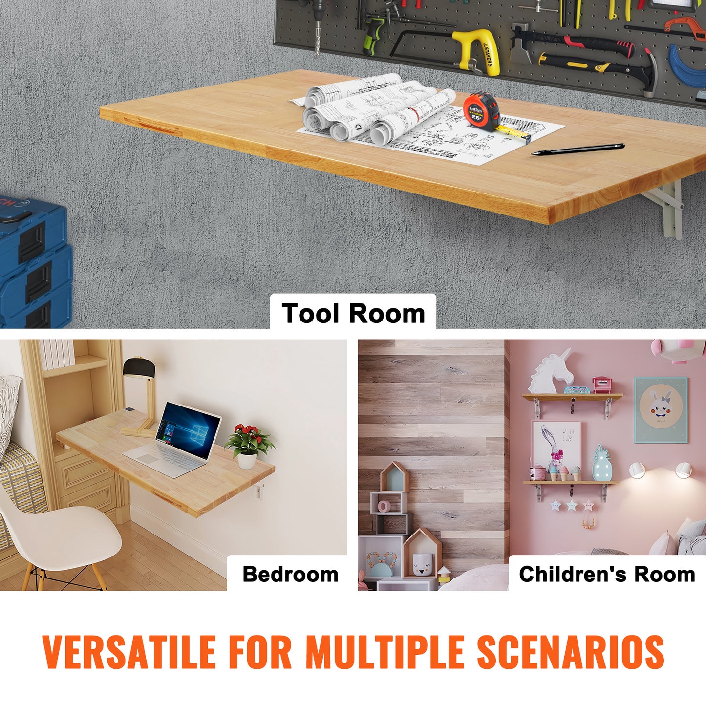 Vouwtafel – Klaptafel – Inklapbare Tafel – Wandbureau – Wandtafel – Rubberwood Hout – Draagkracht 225 kg – Slow-Close System