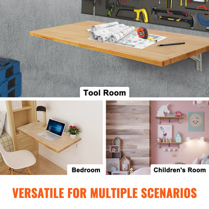 Vouwtafel – Klaptafel – Inklapbare Tafel – Wandbureau – Wandtafel – Rubberwood Hout – Draagkracht 225 kg – Slow-Close System