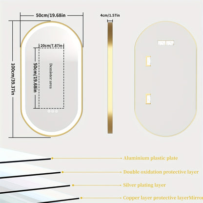 LED Badkamerspiegel – Badkamer Spiegel – Make-up Spiegel – Verlichte Spiegel – Ovale Spiegel – 50x100 cm – Anti-Fog Functie – Dimbare RGB LED Verlichting