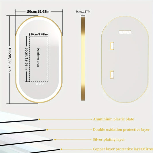 LED Badkamerspiegel – Badkamer Spiegel – Make-up Spiegel – Verlichte Spiegel – Ovale Spiegel – 50x100 cm – Anti-Fog Functie – Dimbare RGB LED Verlichting