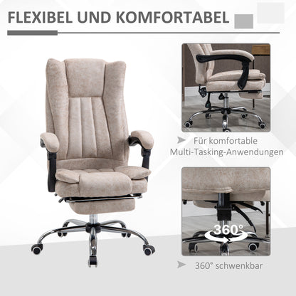 Bureaustoel – Draaistoel – Kantoorstoel – Office Chair – Gamestoel – Verstelbare Zithoogte – Inklapbare Voetensteun – Microfiber Bekleding – Plastic En Metalen Frame – Beige