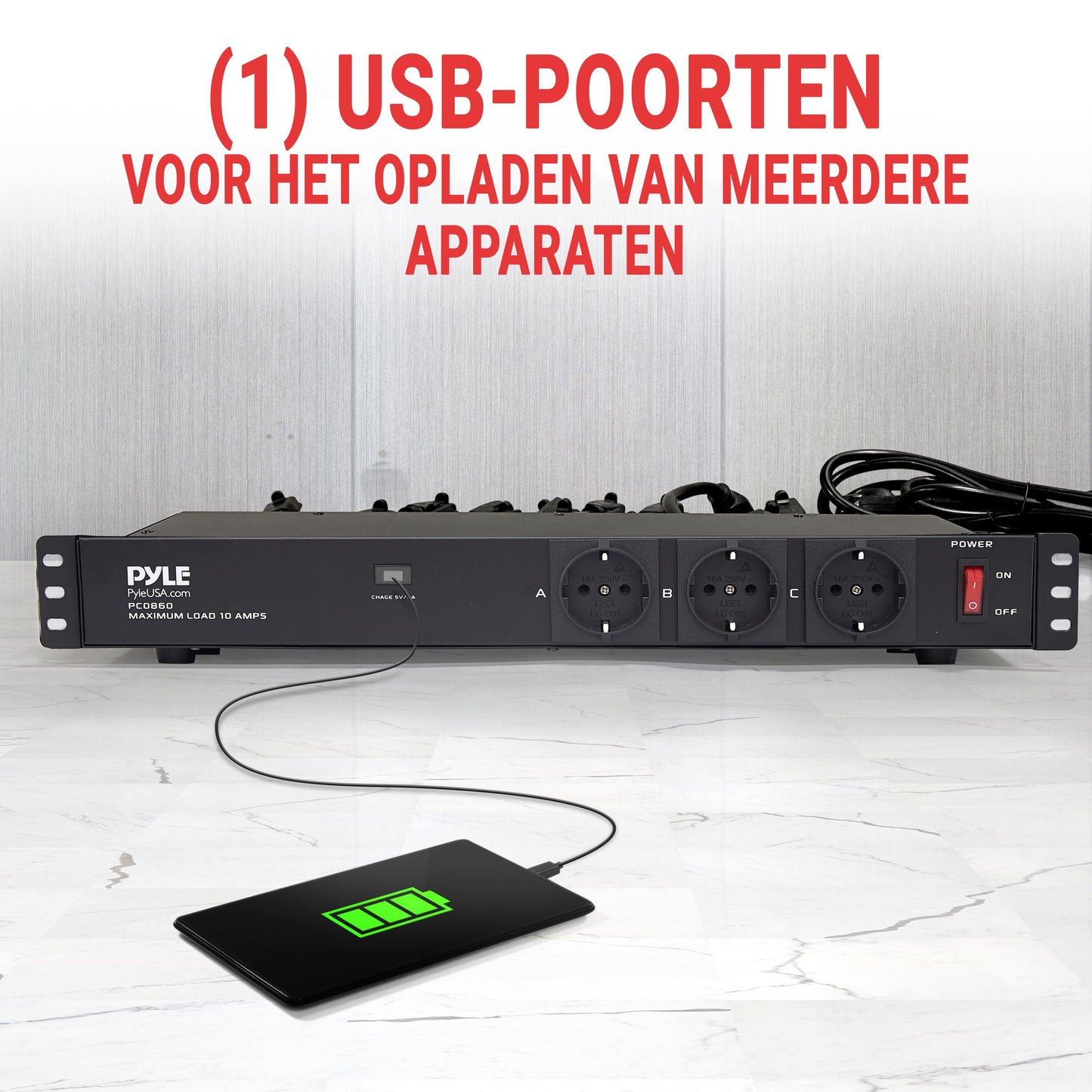 Stekkerdoos – Stroomverdeler – Aansluitunit – Stopcontacten – Multistekker – 16 Vaste Uitgangen – Ingebouwde USB 5V/2A – Overspanningsbeveiliging – 4,57m Kabel – 1U Rackmount