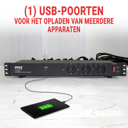 Stekkerdoos – Stroomverdeler – Aansluitunit – Stopcontacten – Multistekker – 16 Vaste Uitgangen – Ingebouwde USB 5V/2A – Overspanningsbeveiliging – 4,57m Kabel – 1U Rackmount
