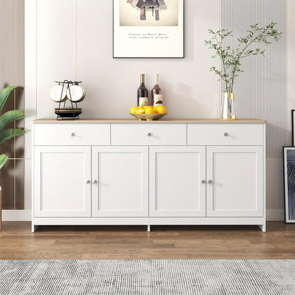 Sideboard, Sideboard, Organiser, Four Doors with Three Drawers, for Living And Dining Room. White, 160*37*75 Cm