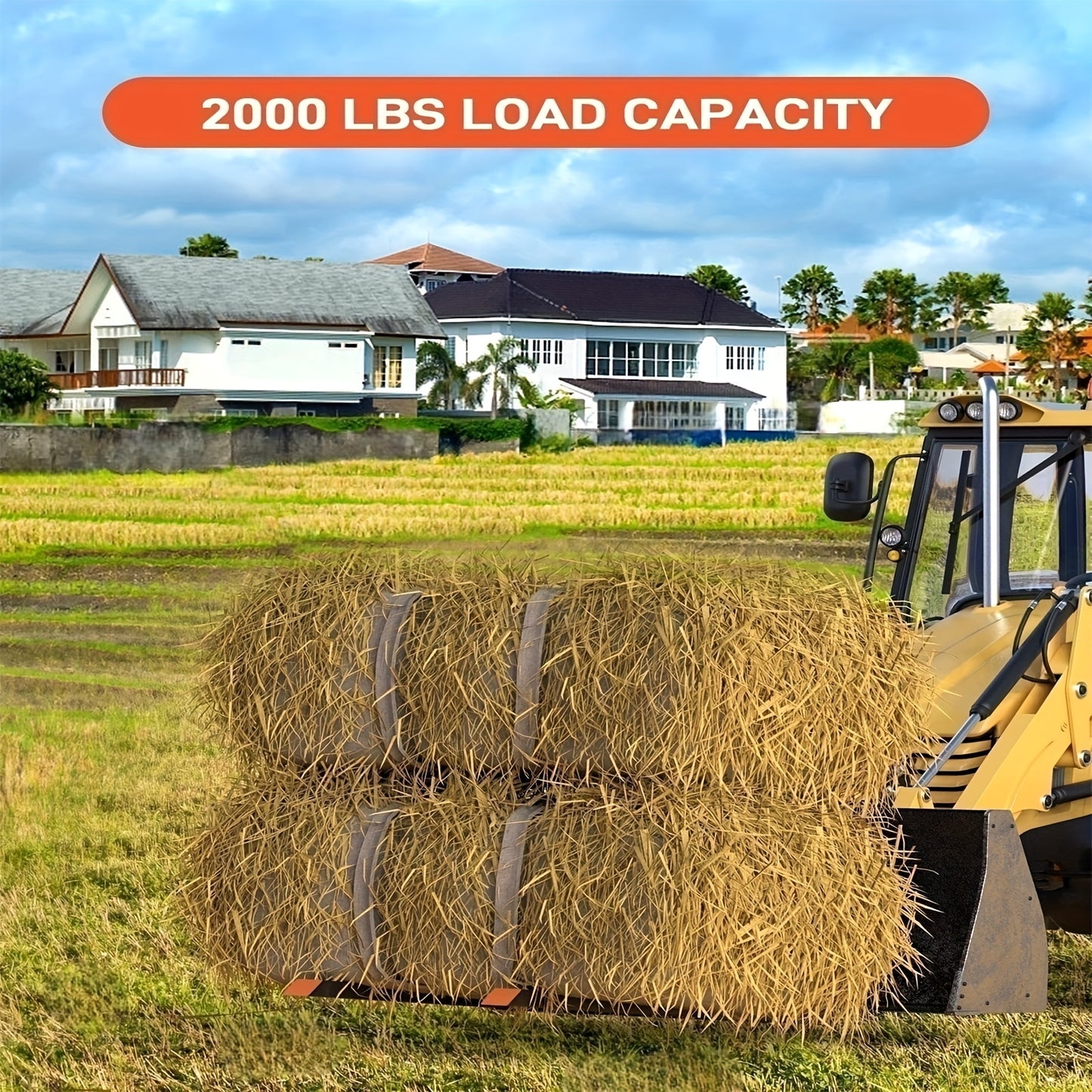 2000/4000/6000 Clamp-On Pallet Forks for Tractor Bucket - Heavy-Duty Quick Attach Bucket Forks with Adjustable Stabilizer Bar, Skid Steer & Loader Compatibility, Fits Attachments (No Tools/Compatible with Most Loader Buckets