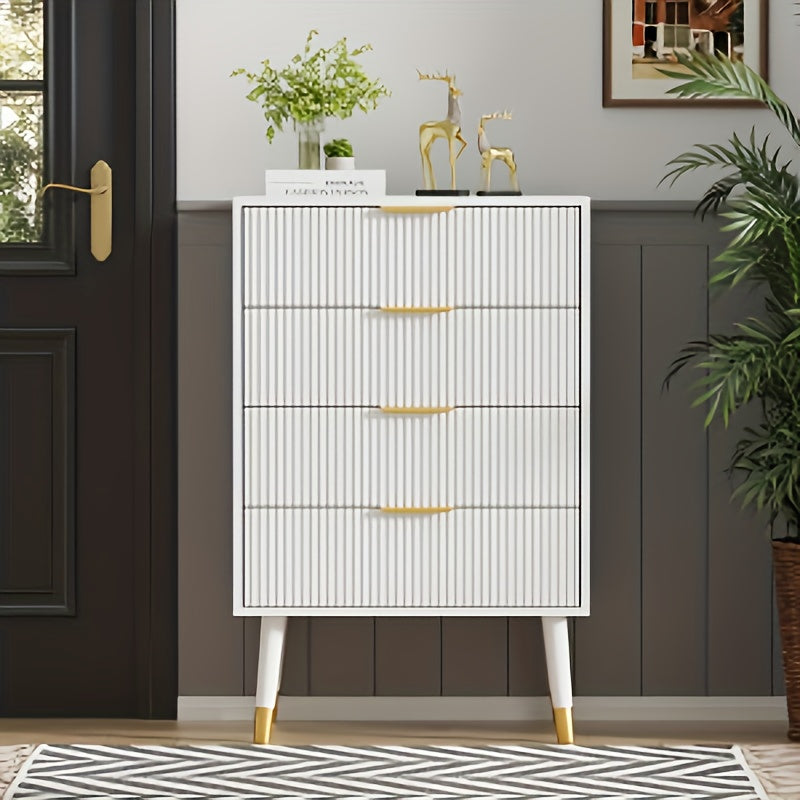 Sideboard – Dressoir – Ladekast – Opbergkast – Kast – Wit – Gouden Metalen Poten – 4 Ruime Lades – Compact & Duurzaam
