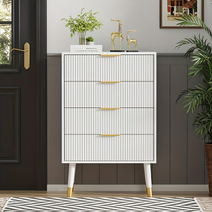 Sideboard – Dressoir – Ladekast – Opbergkast – Kast – Wit – Gouden Metalen Poten – 4 Ruime Lades – Compact & Duurzaam