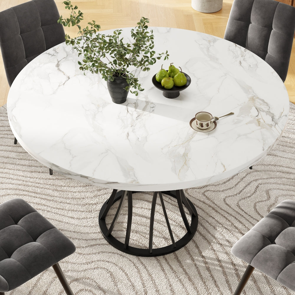 Rondetafel – Ronde Eettafel – Keukentafel – Tafel – MDF Tafel – Marmeren Blad – Glanzende Metalen Poten – 80x80x76 cm – Lichtgewicht & Luxe