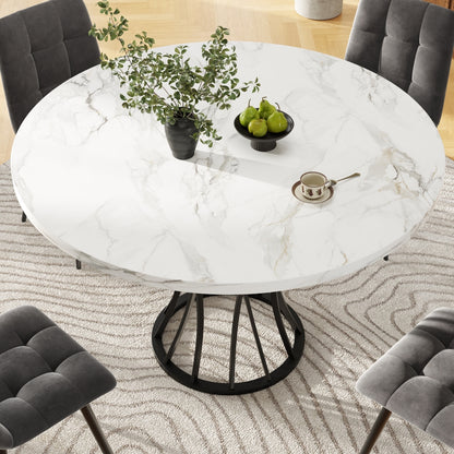 Rondetafel – Ronde Eettafel – Keukentafel – Tafel – MDF Tafel – Marmeren Blad – Glanzende Metalen Poten – 80x80x76 cm – Lichtgewicht & Luxe