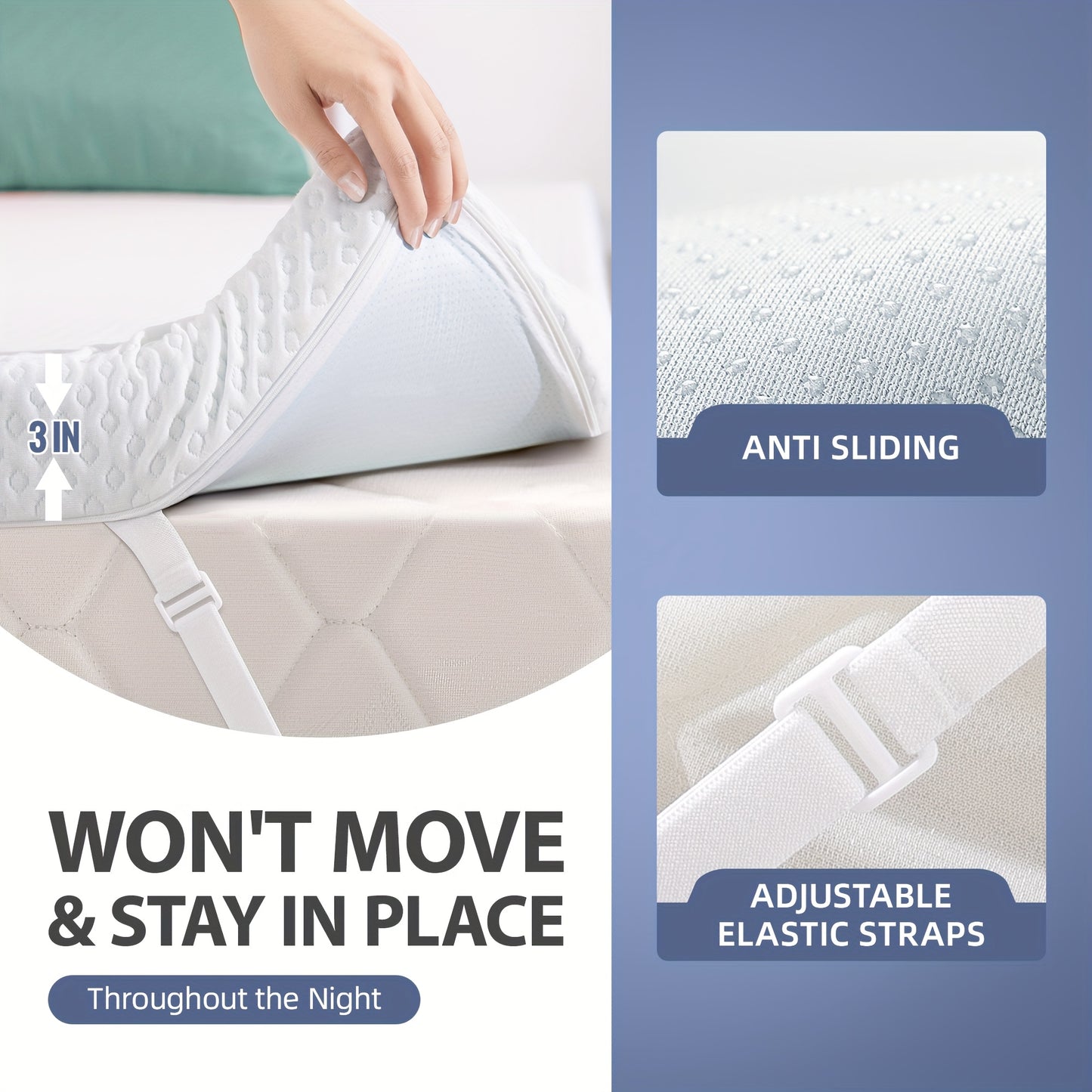 Memory Foam Matras Topper – Matras Topper Set – Matrasverhoger – Slaapschuim Topper – Koudschuim Matraslaag – 180x200 cm – 7,5 cm Dikke Laag – Wasbare Ademendhoes