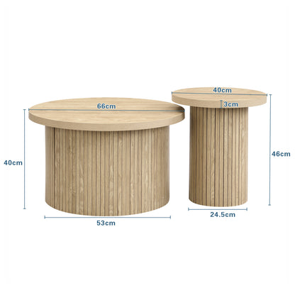 Salontafel – Koffietafel – Bijzettafel – Nachttafel – Woonkamertafel – Uitbreidbaar – Natuurlijke Houtnerf Dubbel Laags Rond