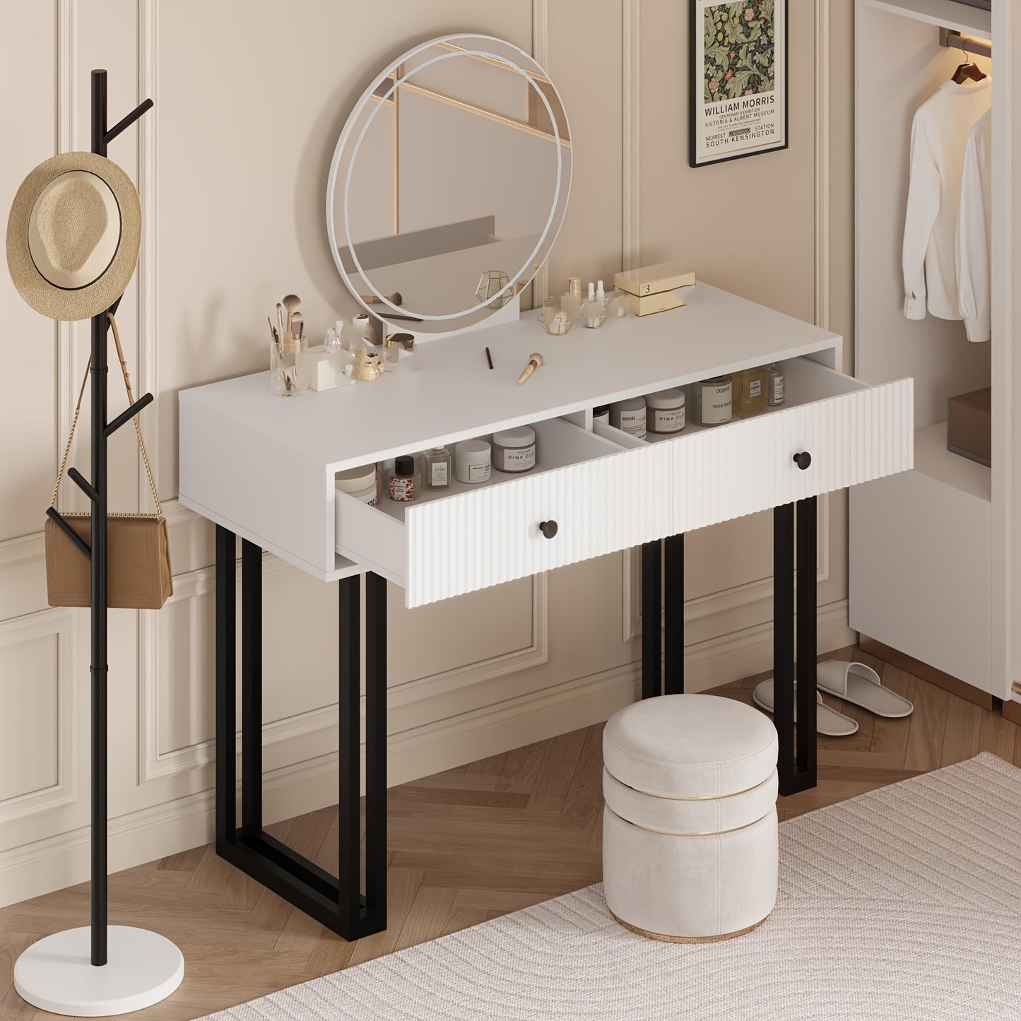 Kaptafel Wit – Make-up Tafel – Schminktisch – Dressingtafel – Toilette – Compact Ontwerp – 2 Ruime Lades – 69 cm Hoogte – Direct Gebruiksklaar – Glamour Stijl