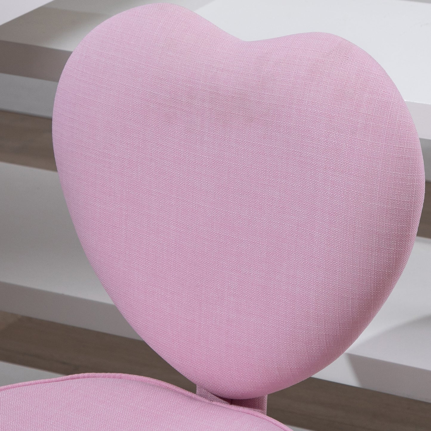 Draaistoel – Bureaustoel – Bureaukruk – Werkstoel – Kinderstoel – Hartvormig Design – Verstelbare Hoogte 79-89 cm – Linnenlook Stoffering – Roze Kleur