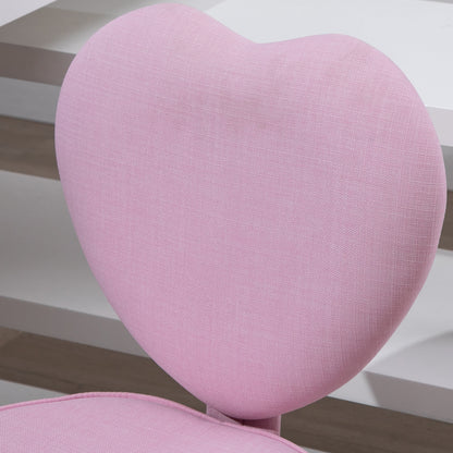 Draaistoel – Bureaustoel – Bureaukruk – Werkstoel – Kinderstoel – Hartvormig Design – Verstelbare Hoogte 79-89 cm – Linnenlook Stoffering – Roze Kleur