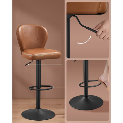 Barstoel – Barkruk – Barstoelen – Kruk – Bistrostoel – 360° Draaibaar – Verstelbare Zithoogte – Kunstleren Bekleding – Set van 2 – Karamel Bruin