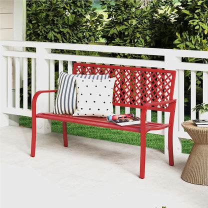 Tuinbank – Buitenbank – Parkbank – Loungebank – Metalen Bank – Rood Metalen Design – Weerbestendig Metalen Frame – Geschikt Voor 2-3 Personen – Draagkracht Tot 300 Kg