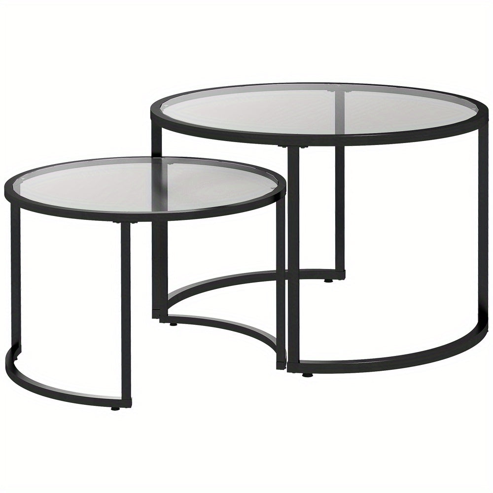 Salontafel – Koffietafel – Bijzettafel – Lounge Tafel – Nestbare Tafel – Zwart Staal Frame – Tempered Glasblad – Set van 2