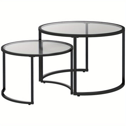 Salontafel – Koffietafel – Bijzettafel – Lounge Tafel – Nestbare Tafel – Zwart Staal Frame – Tempered Glasblad – Set van 2