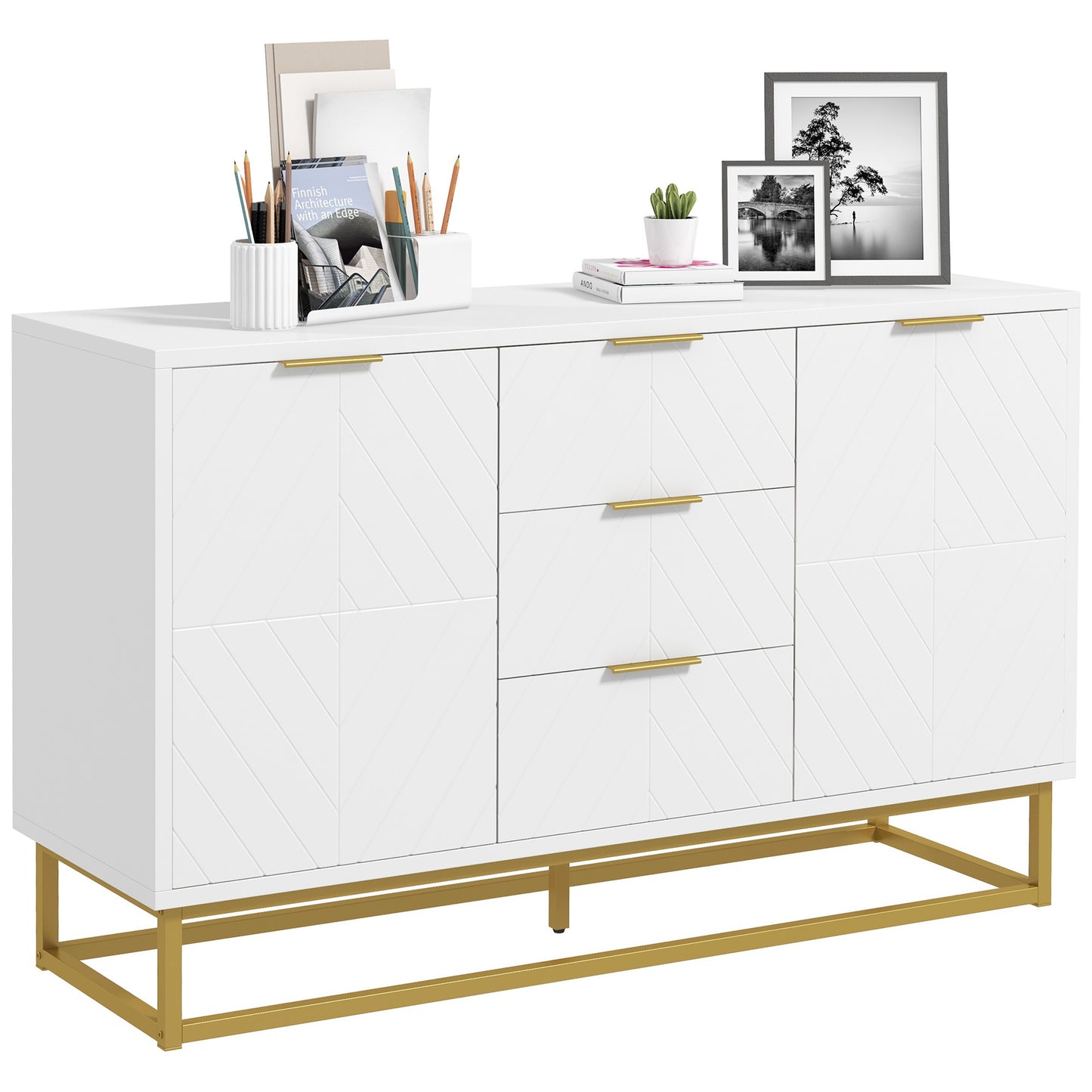 Dressoir – Opbergkast – Buffetkast – Kast – Sideboard – Geometrische Deuren – MDF Met Metalen Onderstel – 120x40x76 cm – Anti-Kantelbeveiliging