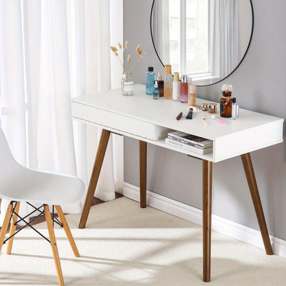 Bureau – Computertafel – Werkplek – Schrijftafel – Bureaumeubel – Modern Minimalistisch – Wit Metaal – Lade & Open Opbergruimte – 106,7 x 68,6 cm – Compact Ruimtebesparend Ontwerp - Wit