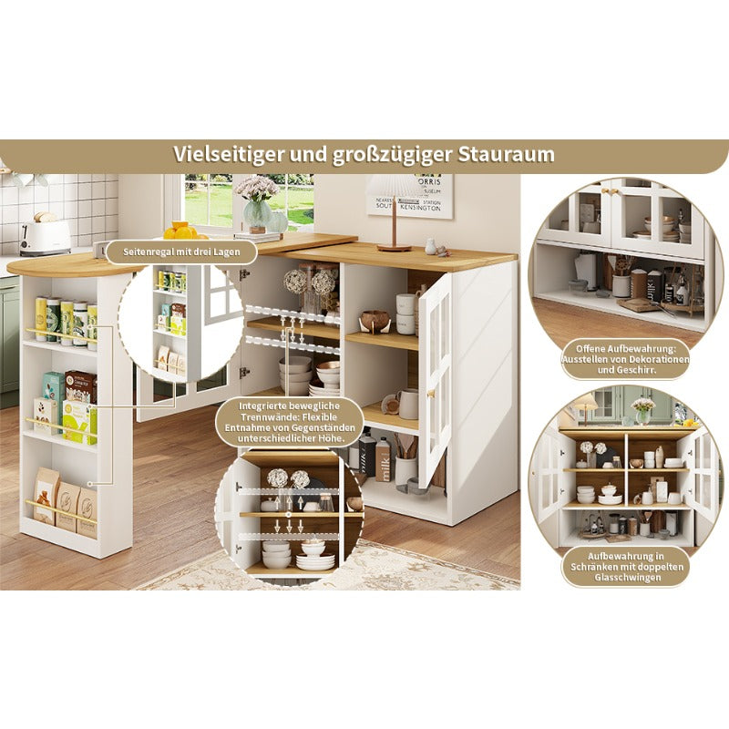 Contemporary Sideboard Cabinet with a 360-Degree Rotating Design, Featuring 5 Shelves for Glass Storage, Suitable for The Living Room, Bedroom, Or Dining Area in White.