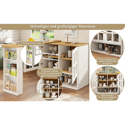 Contemporary Sideboard Cabinet with a 360-Degree Rotating Design, Featuring 5 Shelves for Glass Storage, Suitable for The Living Room, Bedroom, Or Dining Area in White.
