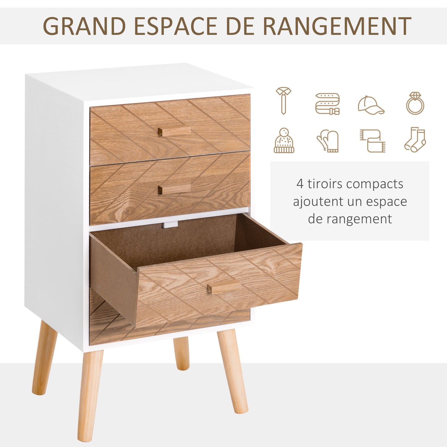 Scandinavisch Nachtkastje – Bedkastje – Ladeblok – Opbergkast – Dressoir – Compact Formaat 40x30x75 cm – Massief Hout & MDF