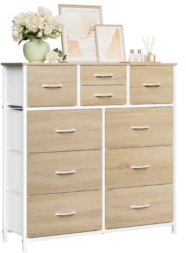 Ladekast met 8 Lades - Metalen Frame & Houten Top - Light Oak - Voor Slaapkamer, Woonkamer of Hal - Zijplank & Verstelbare Voetjes - Stabiel & Ruimtebesparend - 100x100x30 cm