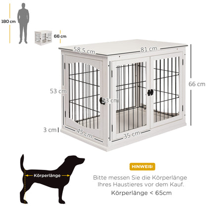 Honden Transportbox – Hondenbench – Hondenkooi – Dierenbench – Reismand – Wit – 58,5 x 81 x 66 cm – Hout en IJzer