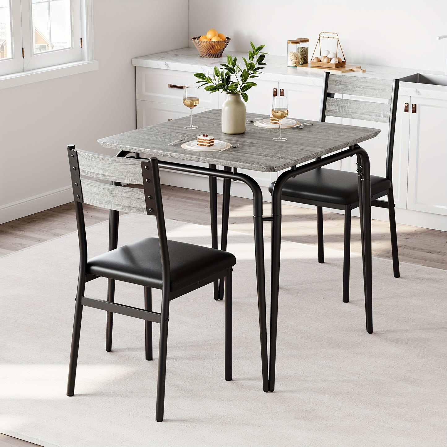 Eettafelset 4 Personen – Eettafel Met Stoelen – Dinerset – Eetkamerset – Compacte Eettafel – MDF Tafelblad – Comfortabele Gestoffeerde Stoelen