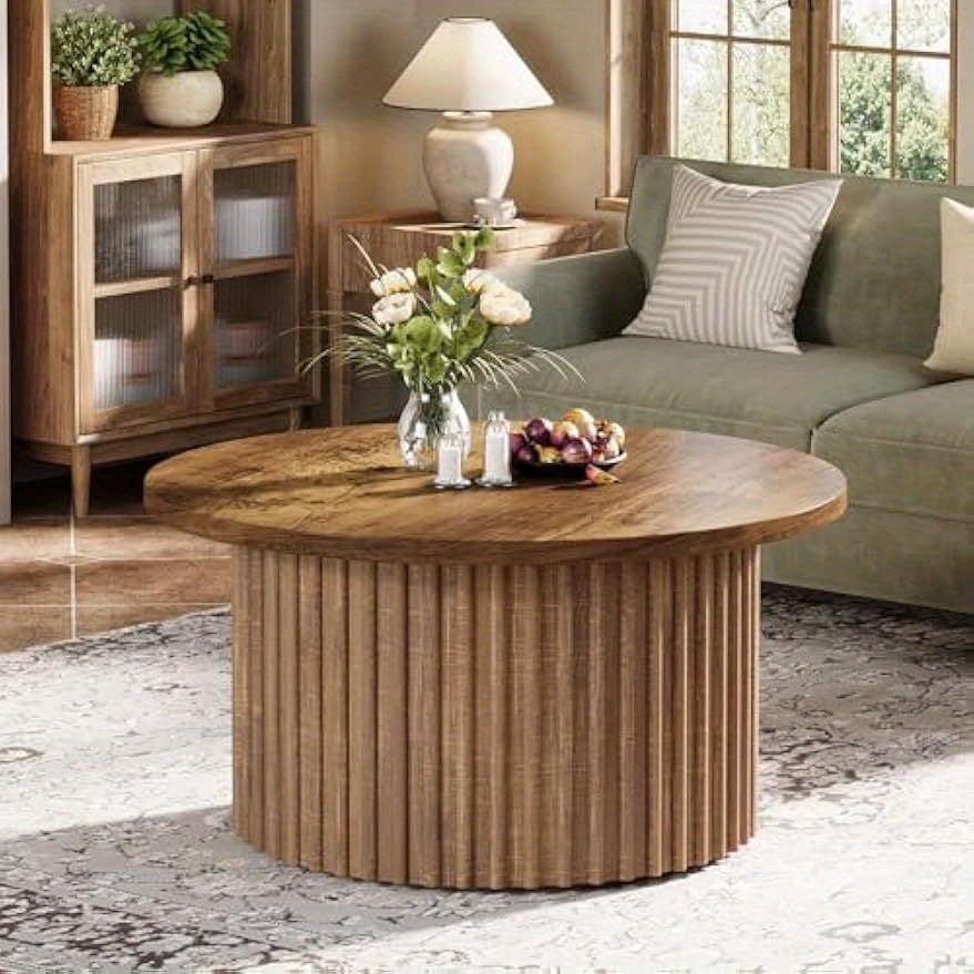 Ronde Salontafel – Bijzettafel – Woonkamertafel – Koffietafel – Tafeltje – 80 cm Diameter – MDF Houtfineer Metalen Onderstel – Verstelbare Poten – Modern Landelijk Design