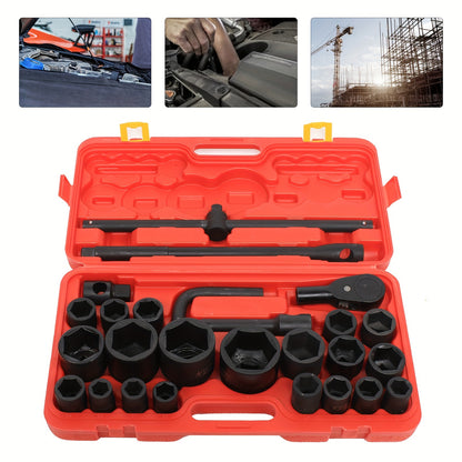 Dopsleutelset – Doppenset – Ratelsleutel – Gereedschapset – Sleutelset – 26-delig – Chrome Vanadium Staal – 3/4" & 1" Aandrijving 21-65mm