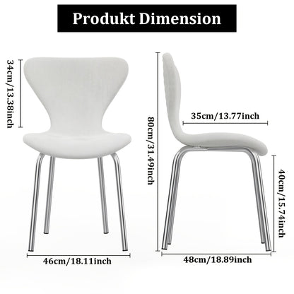 Eetkamerstoel – Stoel – Kuipstoel – Keukenstoel – Woonkamerstoel – Set van 2 – Wit Fluweel – Stevig Metalen Frame
