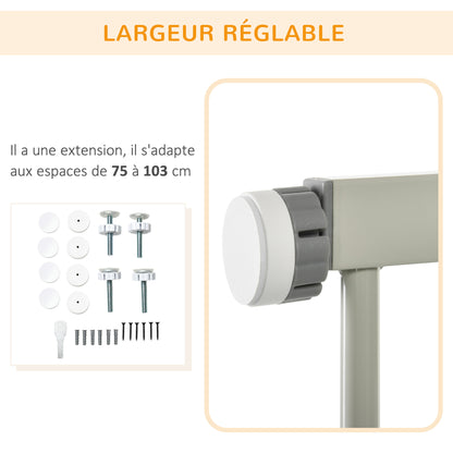 Dierenhekjes – Huisdierenhek – Hondenhek – Kattenhek – Traphekje – Verstelbaar 75-103 cm – Automatische Sluiting met Dubbele Vergrendeling – Grijs Metalen Set van 2