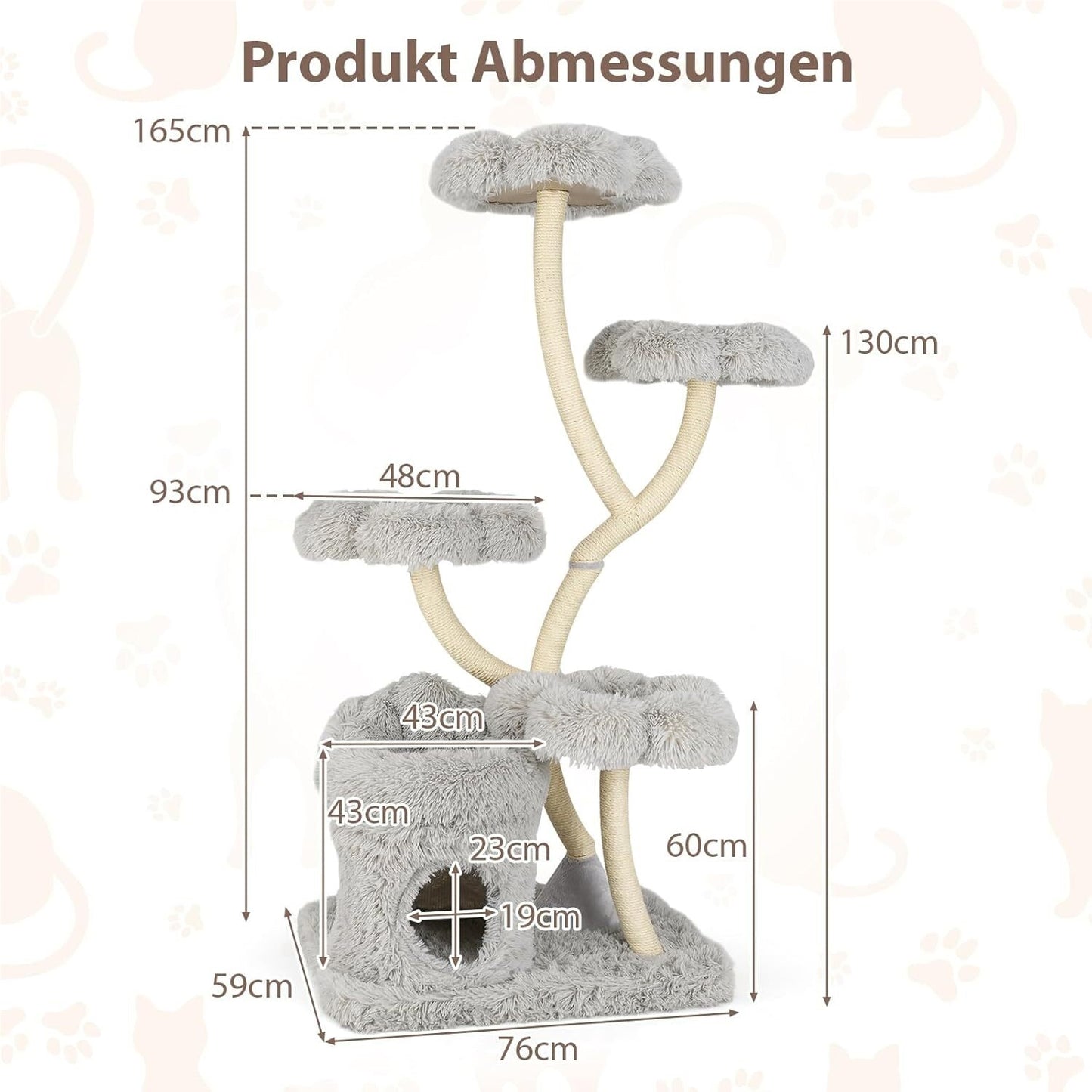 Krabpaal – Kattenboom – Kattenkrabpaal – Kattenhuis – Kattentoren – 165 cm Hoog – Sisal Krabpalen Met Zachte Ligplaatsen