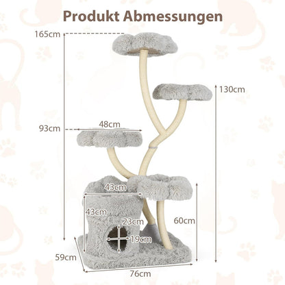 Krabpaal – Kattenboom – Kattenkrabpaal – Kattenhuis – Kattentoren – 165 cm Hoog – Sisal Krabpalen Met Zachte Ligplaatsen