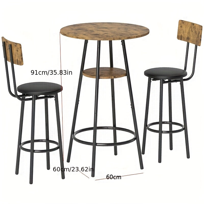 Barset – Barkrukken – Barstoelen – Barkruk Set – Bartafel Set – Bruin – Kunstleer Zitting – Stabiel Metalen Frame