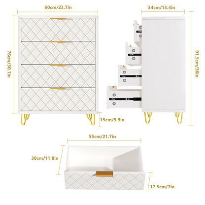 Modern White & Golden Storage Cabinet with PU Drawers - Heavy-Duty Organizer with Metal Handles, Space-Saving Design for Living Room, Bedroom, Entryway - Easy Assembly, Sturdy Construction, Cabinet Storage, Bedroom Furniture,