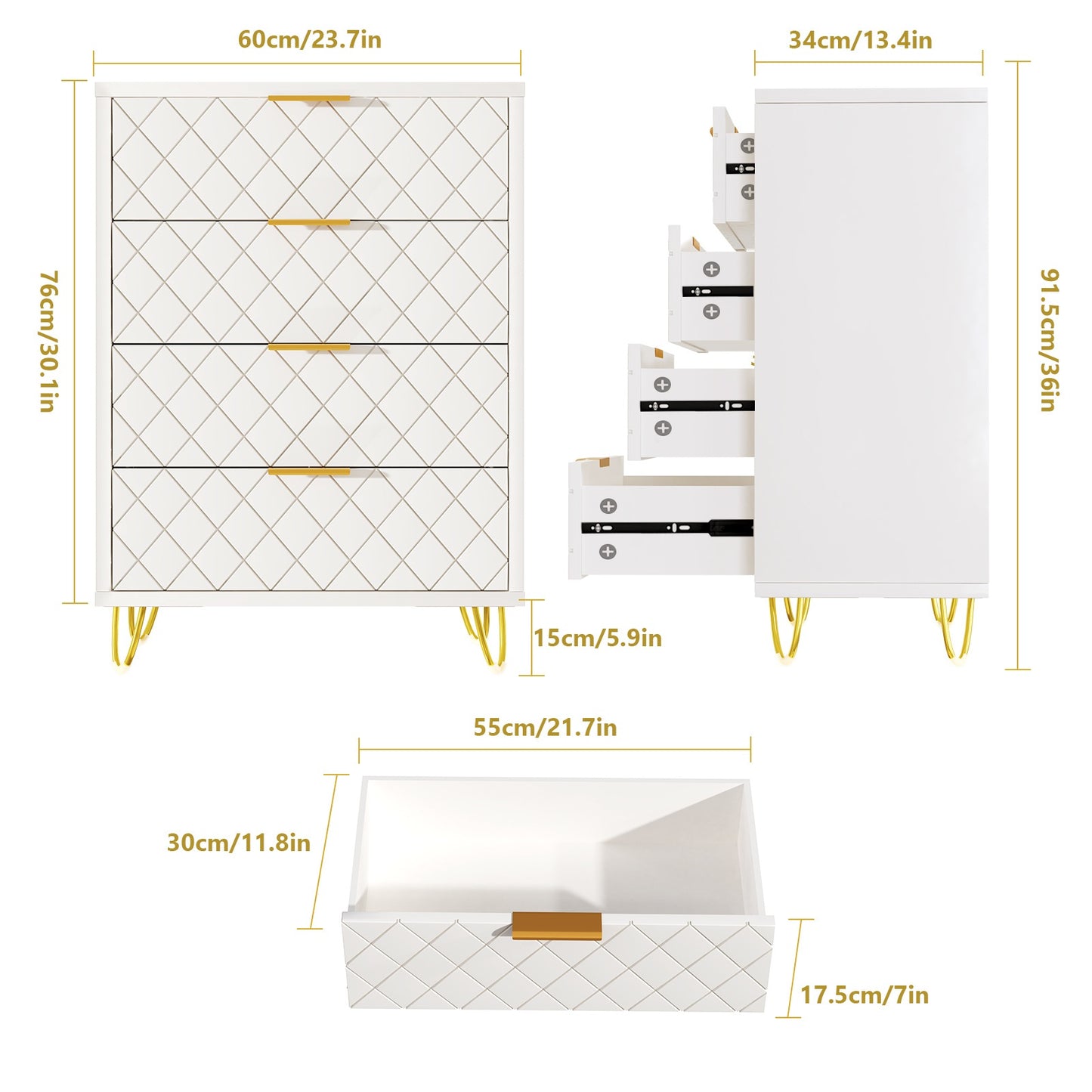 Opbergkast – Kast – Meubel – Ladekast – Opbergrek – Modern Wit Goud – Stevig PU Frame – Ruimtebesparend Design
