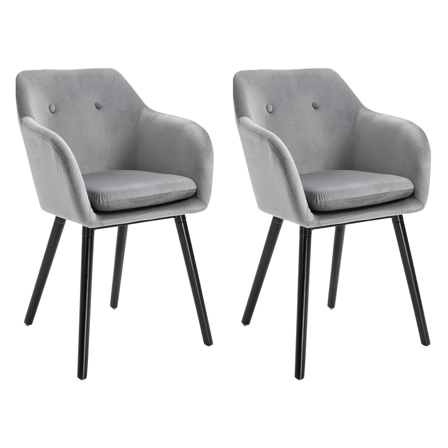 HOMCOM Dining Room Chairs Kitchen Chair Living Room Scandinavian Chairs - Set of 2 - Tapered Legs Black Wood - Grey Velvet