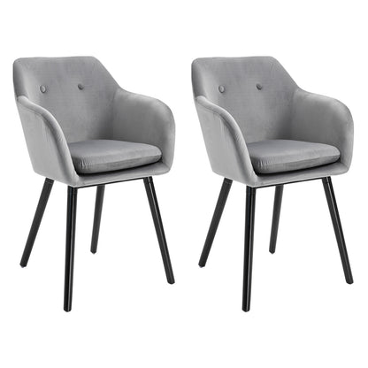 HOMCOM Dining Room Chairs Kitchen Chair Living Room Scandinavian Chairs - Set of 2 - Tapered Legs Black Wood - Grey Velvet